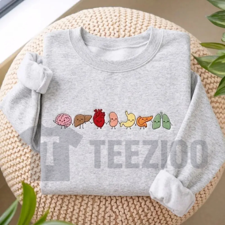 Cute Organ Friends Embroidered Sweatshirt - Funny Anatomy Gift for Nurses & Students