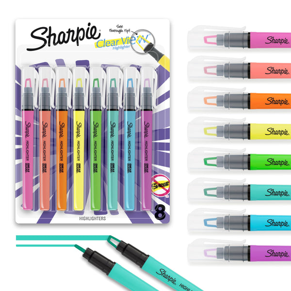 Sharpie Clear View Stick Highlighters, See-Through Chisel Tip, Assorted Fluorescent Colors, 8 Count - School, Home, and Office Use, Teacher Supplies