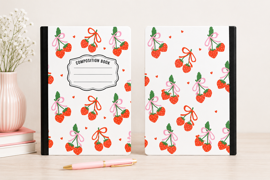 Strawberry Bow Hardcover Composition Notebook
