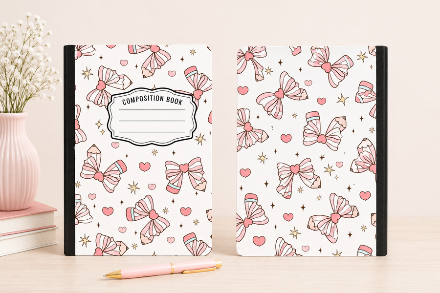 Pink Bow & Pencil Hardcover Composition Notebook